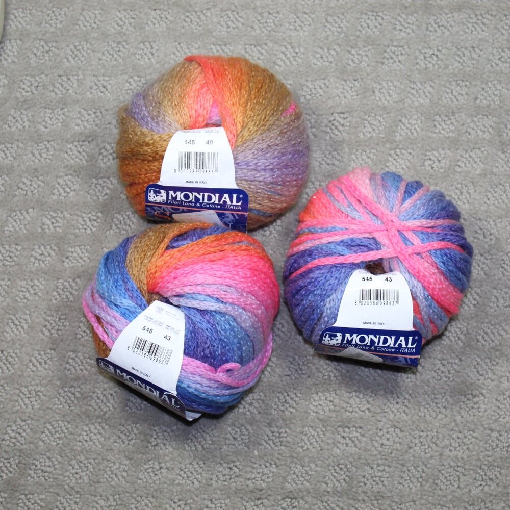 3 Skeins Mondial Idee & Filati Seven Made in Italy 50g Color 545 Lot 43 & 40